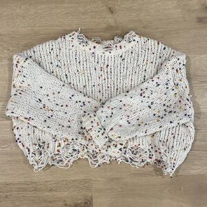White colorful cropped sweater